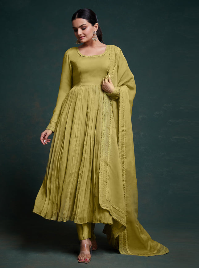 Olive Green Readymade Festival Wear Suit