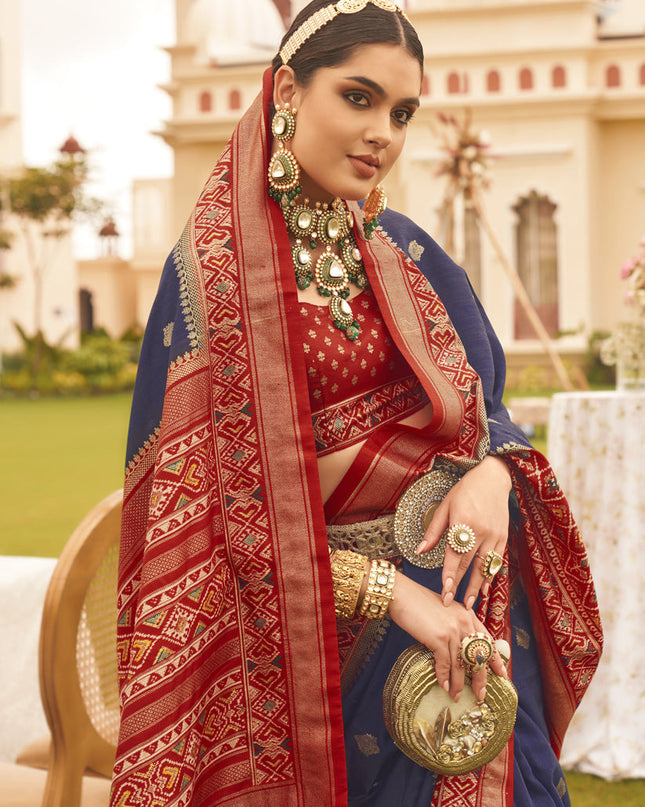 Navy Blue Mercerized Silk Designer Saree