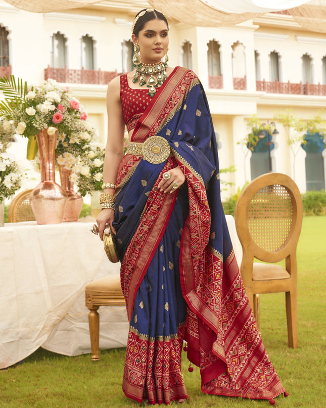 Navy Blue Mercerized Silk Designer Saree