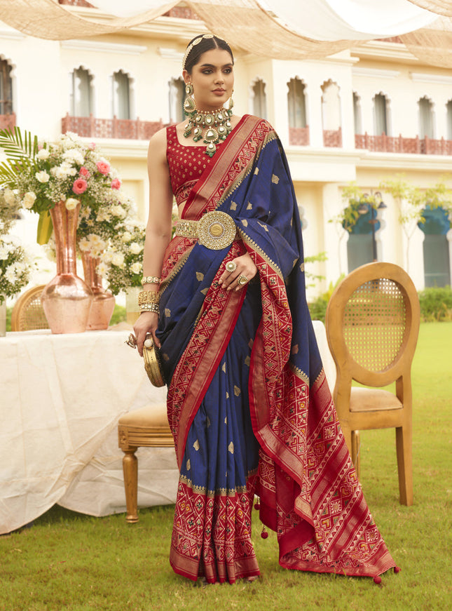 Navy Blue Mercerized Silk Designer Saree
