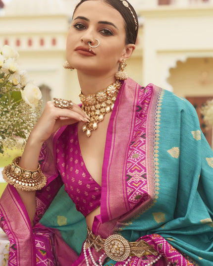 Firozi Mercerized Silk Designer Saree