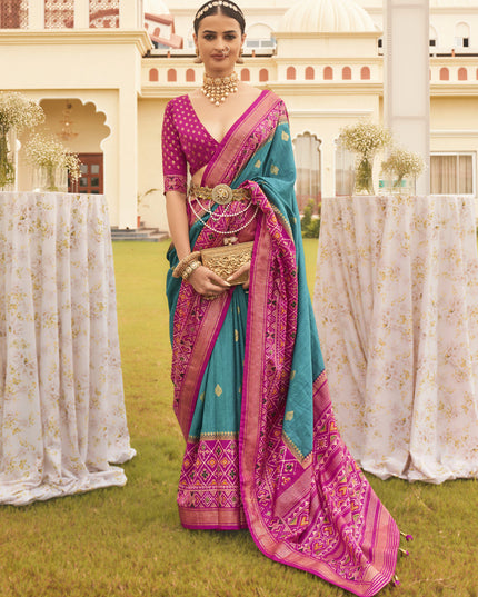 Firozi Mercerized Silk Designer Saree