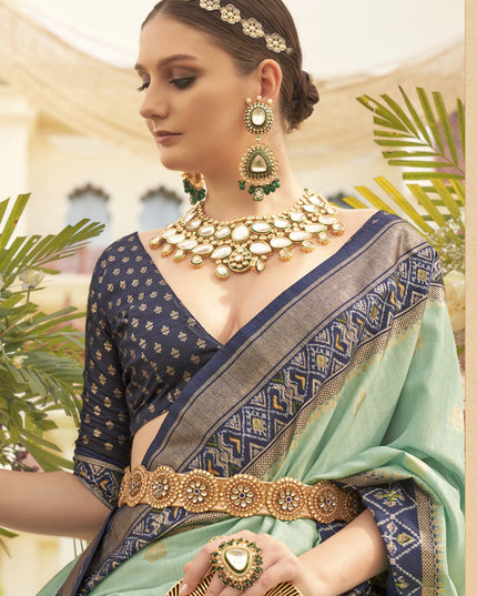 Mint Green Mercerized Silk Designer Saree