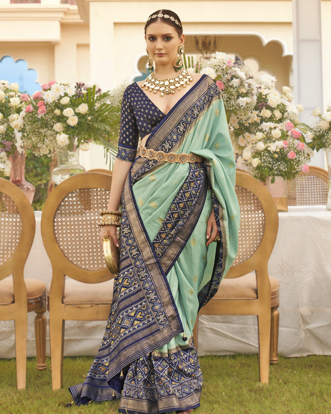 Mint Green Mercerized Silk Designer Saree