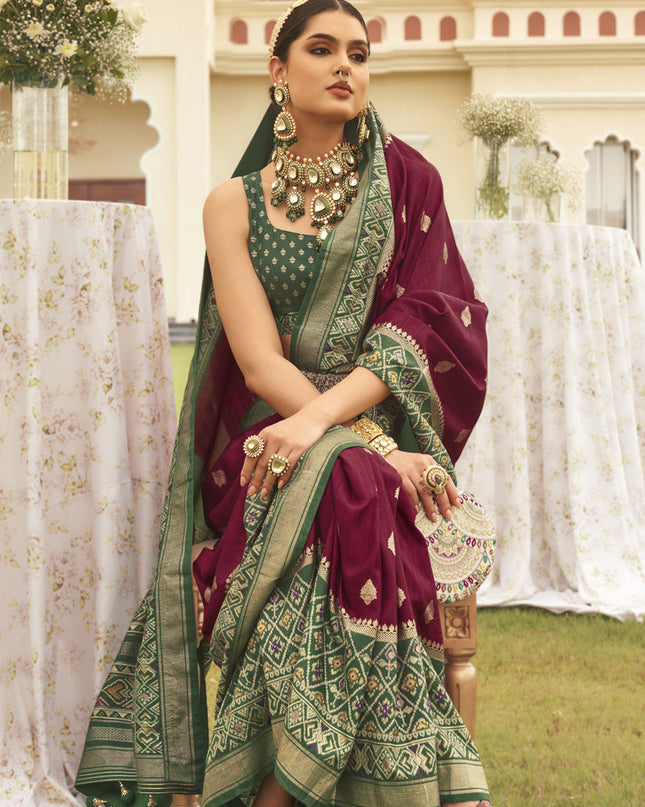 Maroon Mercerized Silk Designer Saree