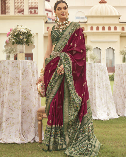 Maroon Mercerized Silk Designer Saree