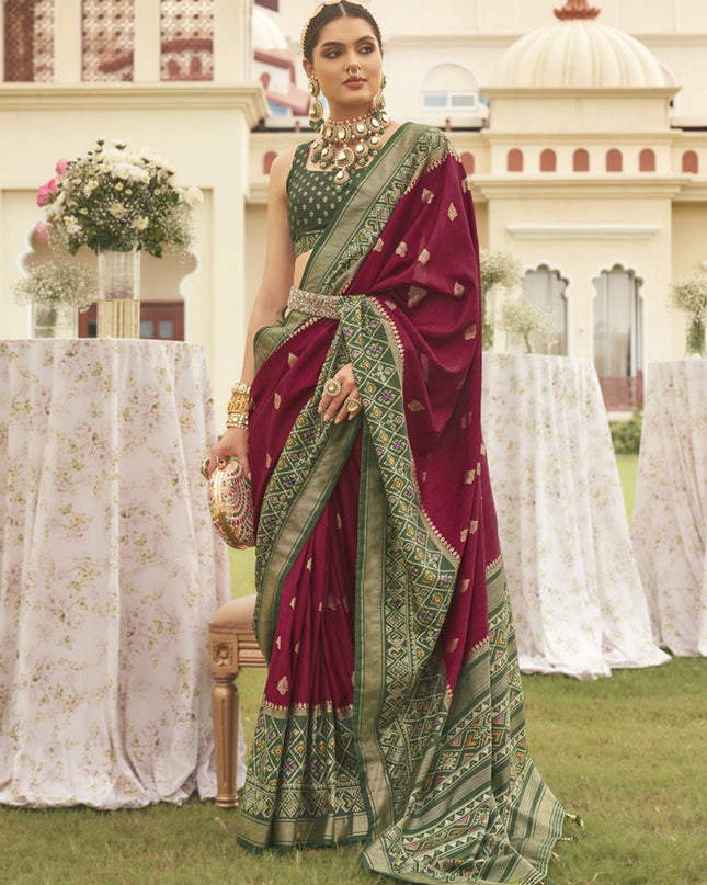Maroon Mercerized Silk Designer Saree