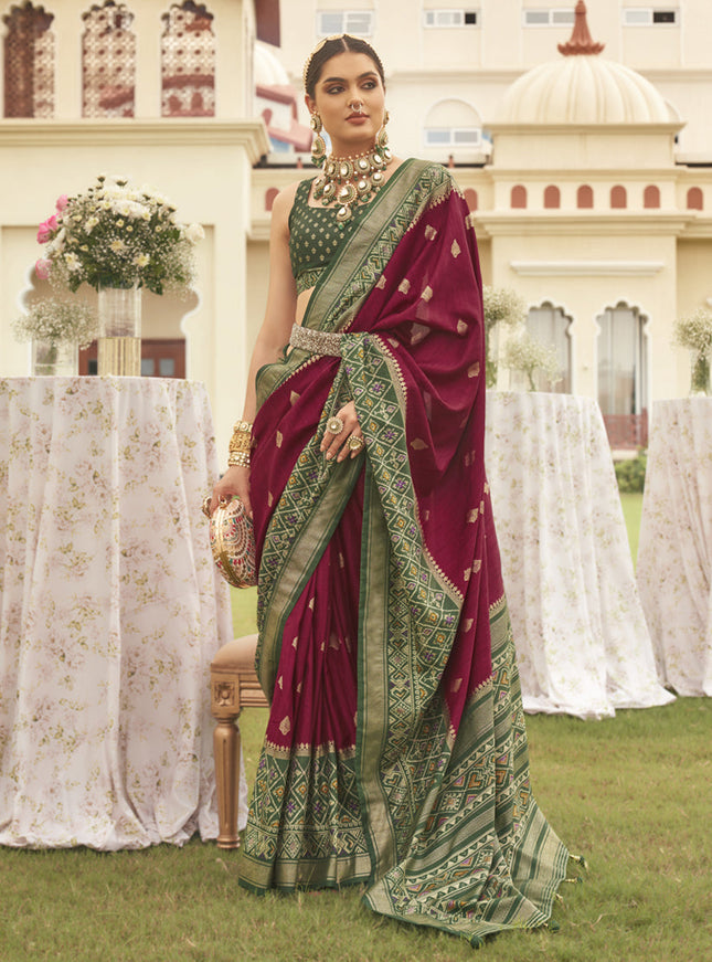 Maroon Mercerized Silk Designer Saree
