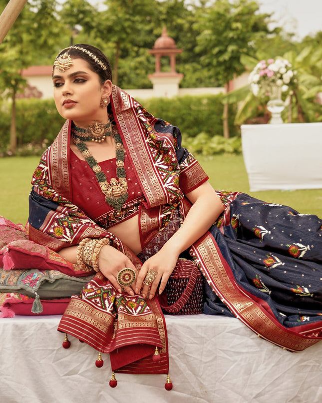Navy Blue Silk Patola Printed Saree
