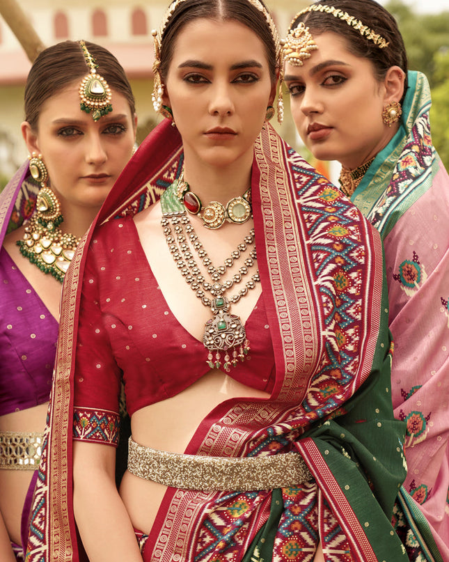 Bottle Green Silk Patola Printed Saree