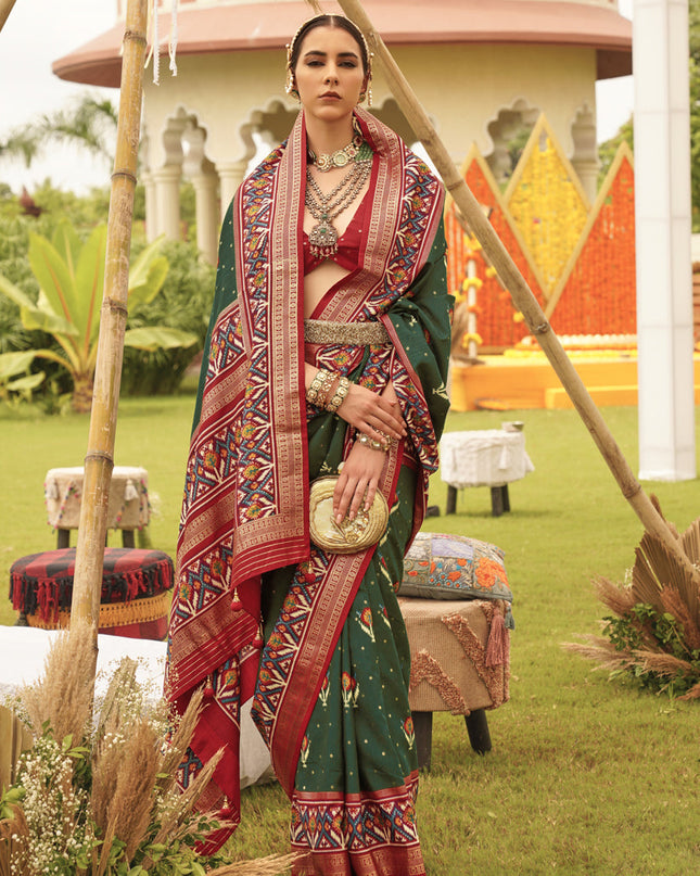 Bottle Green Silk Patola Printed Saree