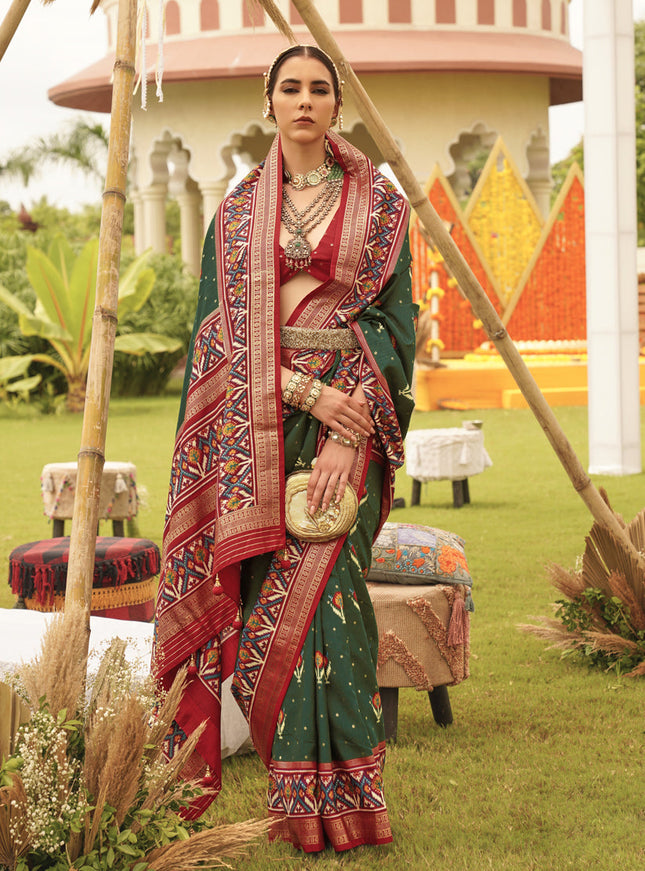 Bottle Green Silk Patola Printed Saree