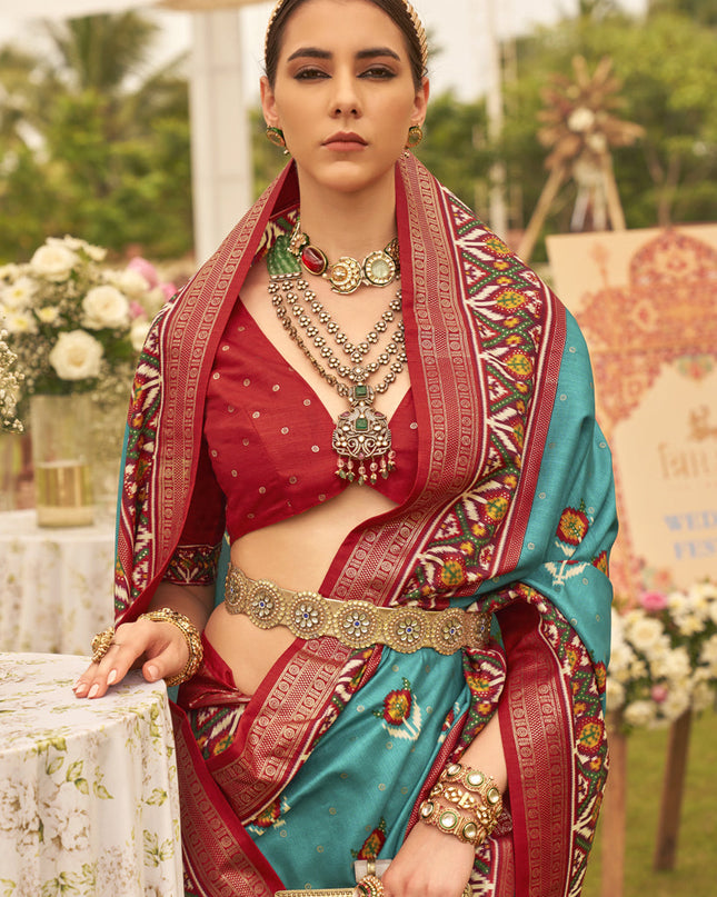 Firozi Silk Patola Printed Saree