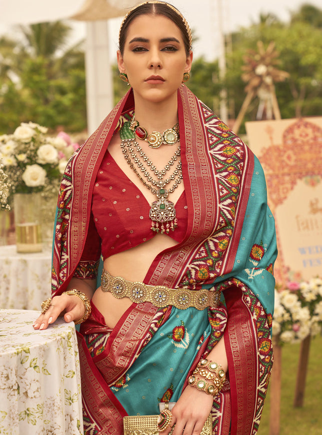 Firozi Silk Patola Printed Saree
