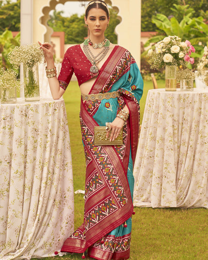 Firozi Silk Patola Printed Saree