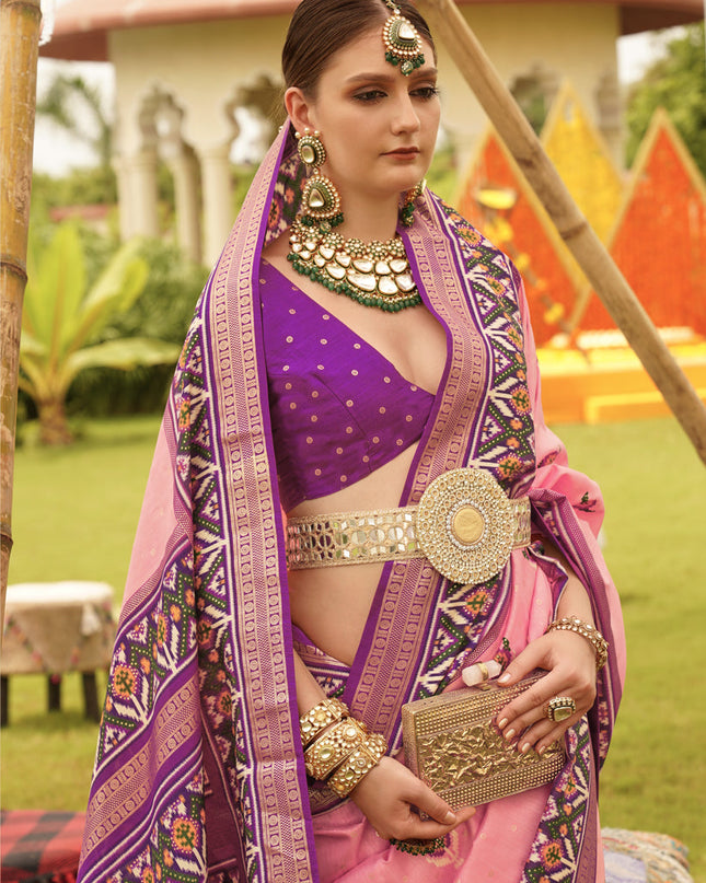 Pink Silk Patola Printed Saree
