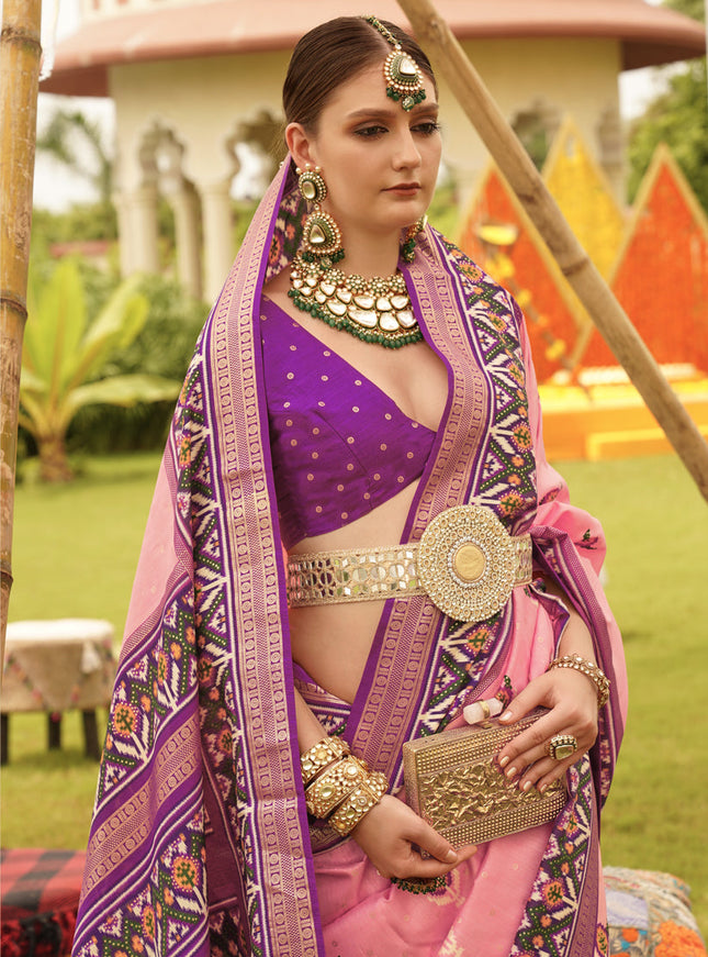 Pink Silk Patola Printed Saree