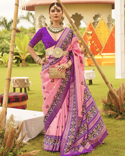 Pink Silk Patola Printed Saree