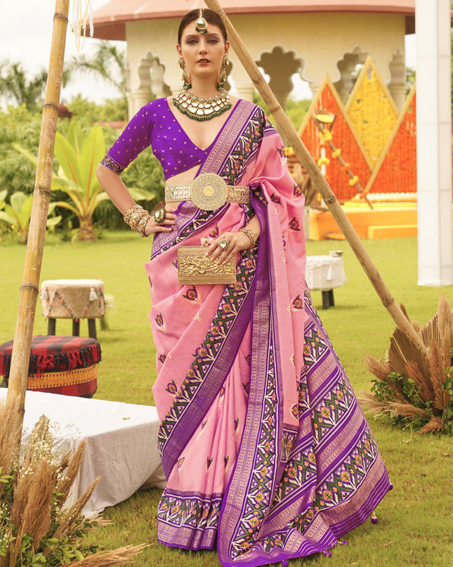 Pink Silk Patola Printed Saree