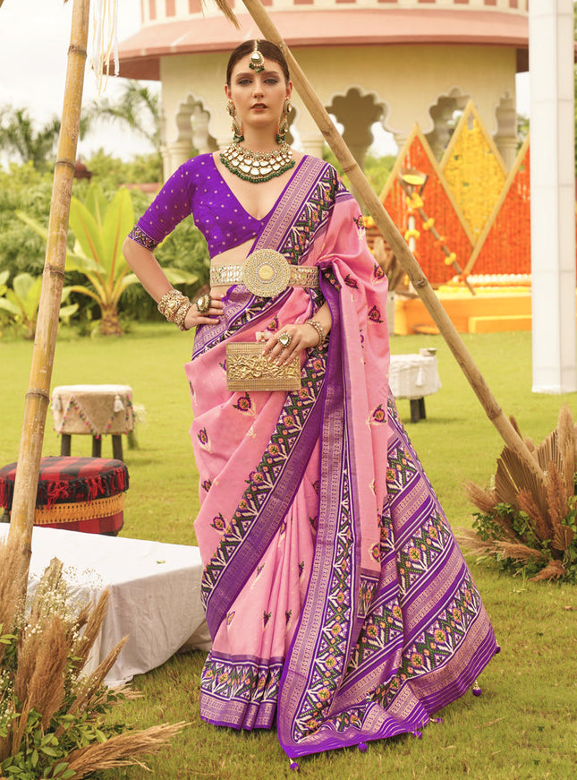 Pink Silk Patola Printed Saree