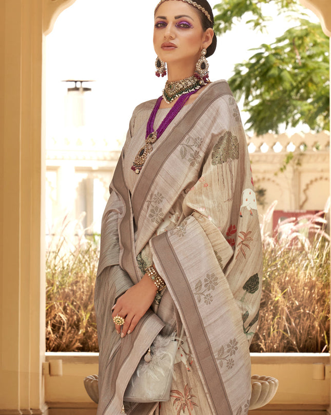 Beige Raw Silk Bengal Design Saree