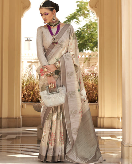 Beige Raw Silk Bengal Design Saree