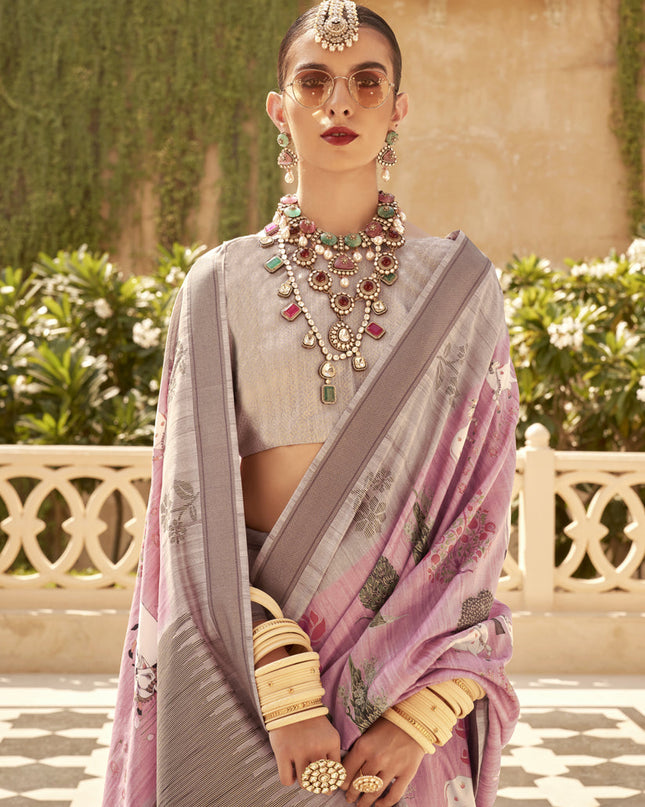 Carnation Pink Raw Silk Bengal Design Saree