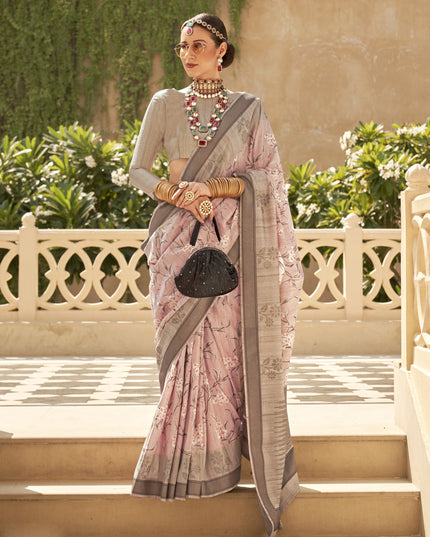 Blush Pink Raw Silk Bengal Design Saree