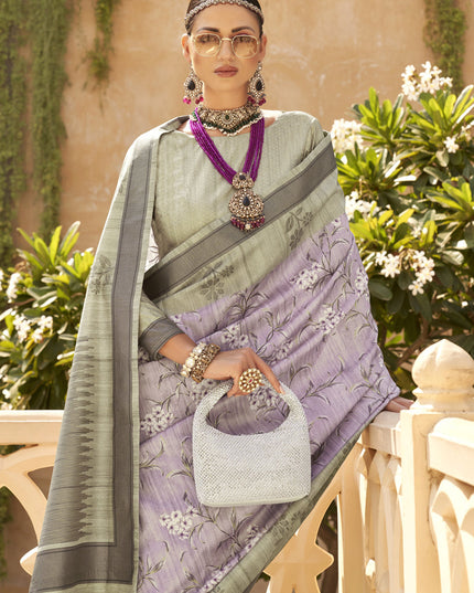 Lavender Raw Silk Bengal Design Saree