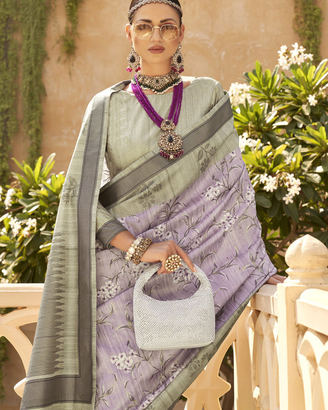 Lavender Raw Silk Bengal Design Saree