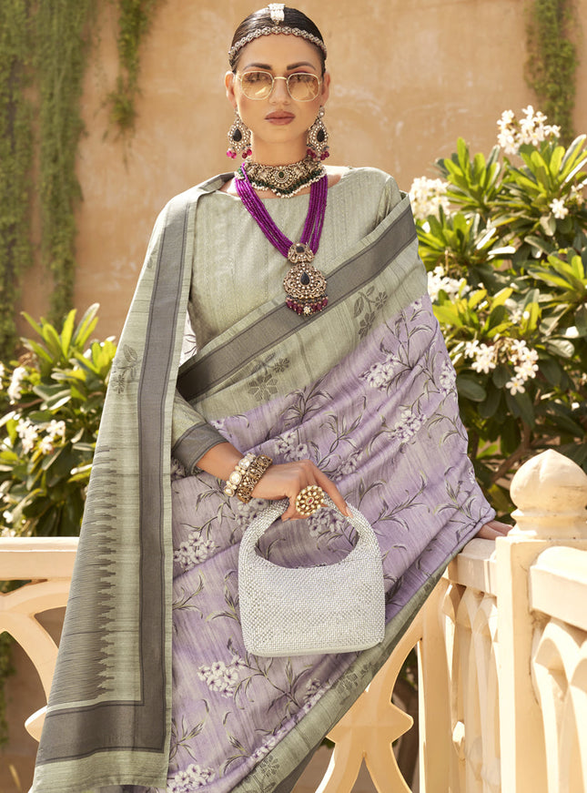 Lavender Raw Silk Bengal Design Saree