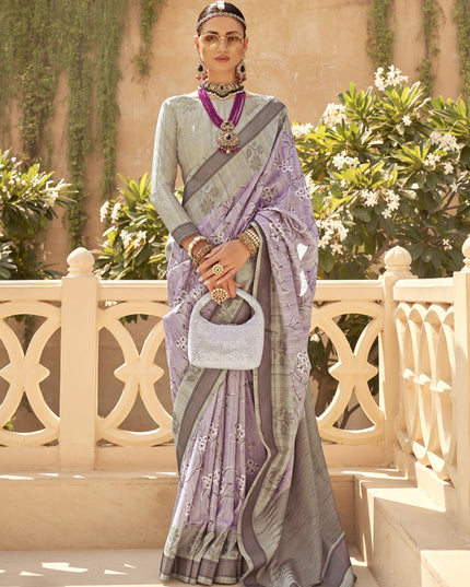 Lavender Raw Silk Bengal Design Saree