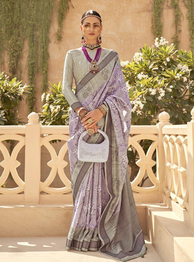 Lavender Raw Silk Bengal Design Saree
