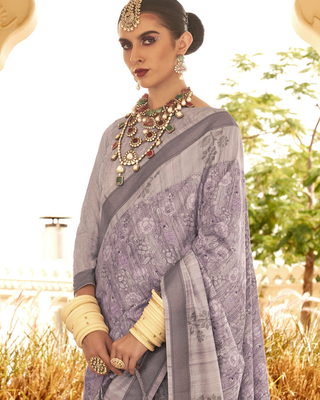 Mauve Raw Silk Bengal Design Saree