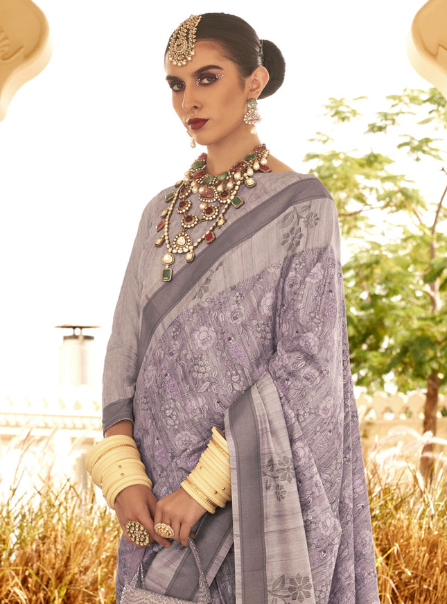 Mauve Raw Silk Bengal Design Saree