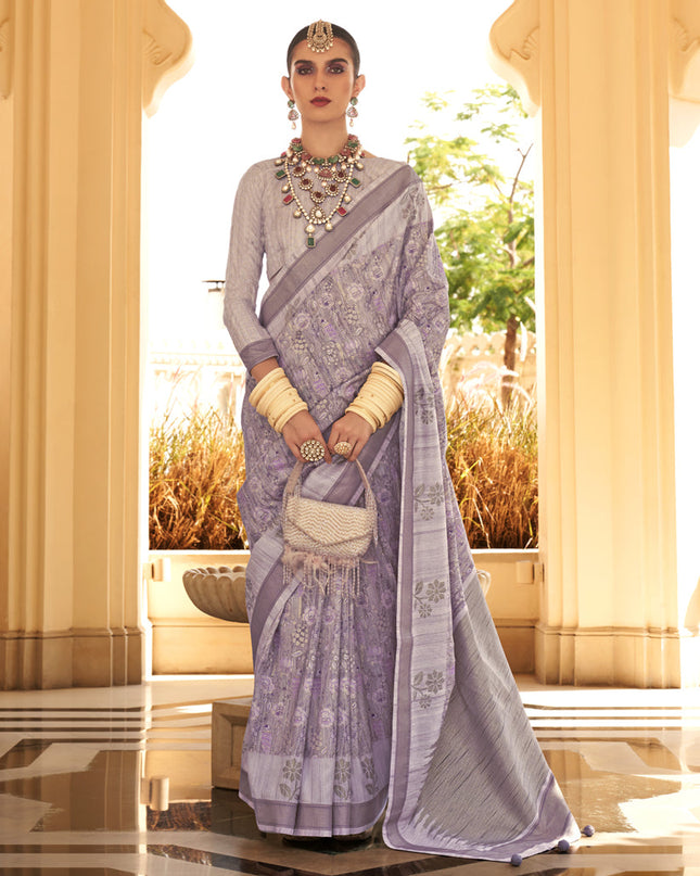 Mauve Raw Silk Bengal Design Saree