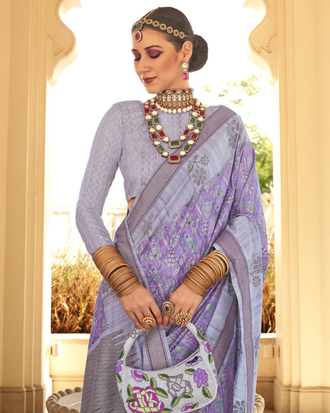 Lilac Raw Silk Bengal Design Saree