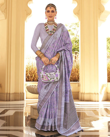 Lilac Raw Silk Bengal Design Saree