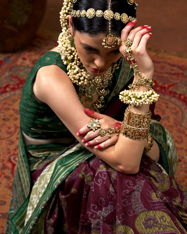 Wine Mercerized Silk Embellished Saree For Festival