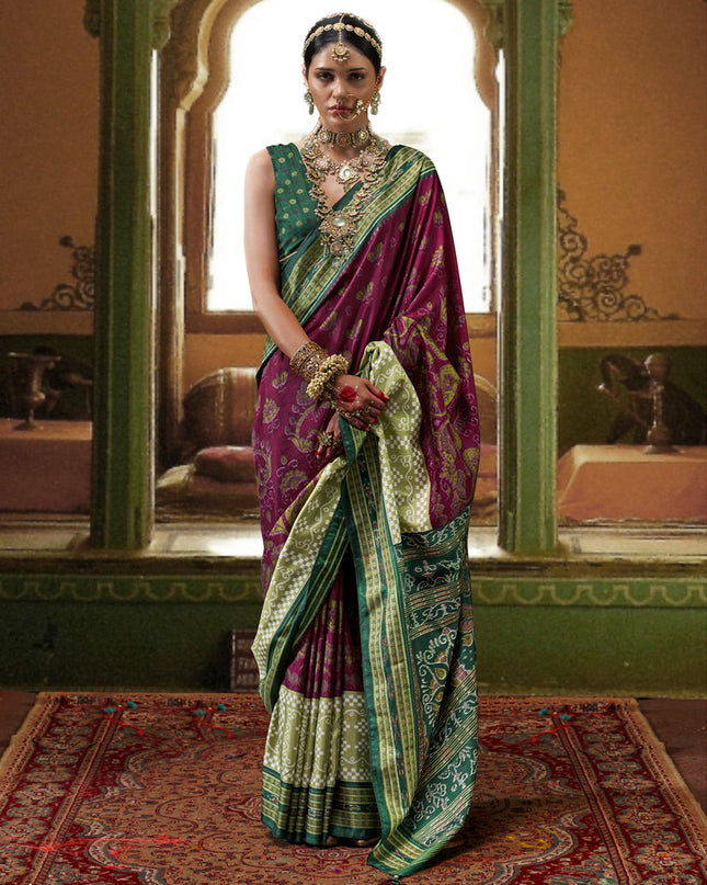 Wine Mercerized Silk Embellished Saree For Festival