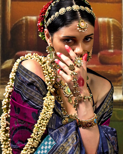 Magenta Mercerized Silk Embellished Saree For Festival