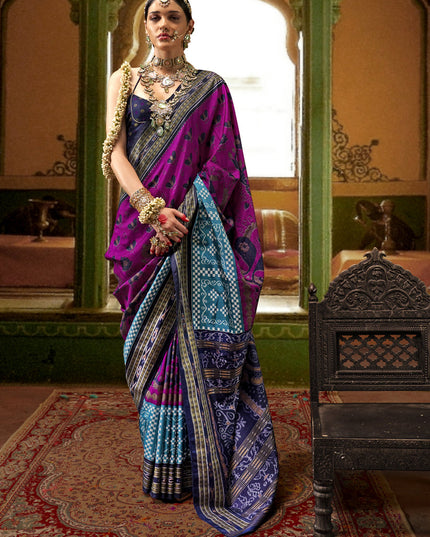 Magenta Mercerized Silk Embellished Saree For Festival