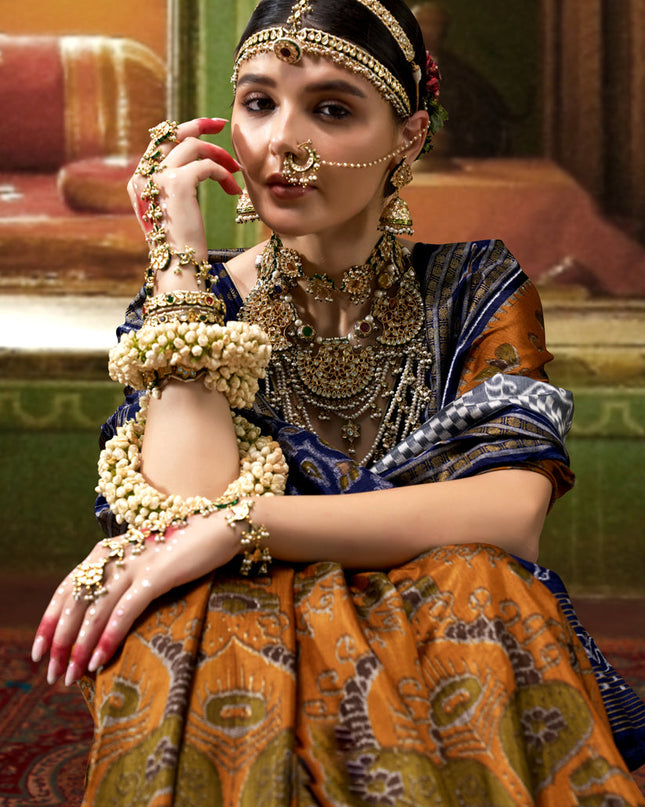 Mustard Mercerized Silk Embellished Saree For Festival