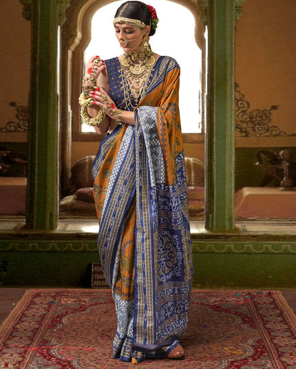 Mustard Mercerized Silk Embellished Saree For Festival