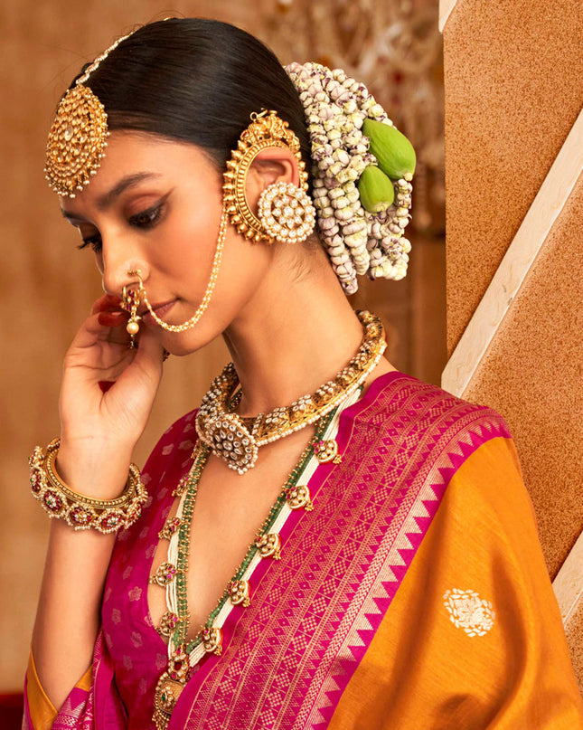 Turmeric Yellow Silk Sambalpuri Print Saree for Festival