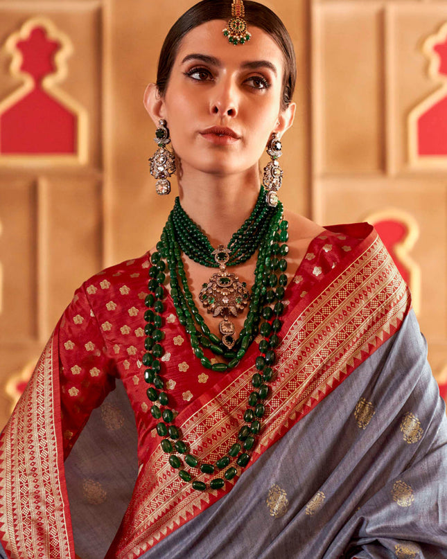 Steel Grey Silk Sambalpuri Print Saree for Festival