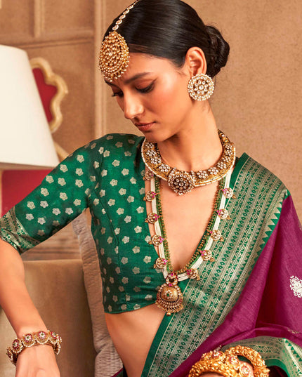 Magenta Silk Sambalpuri Print Saree for Festival