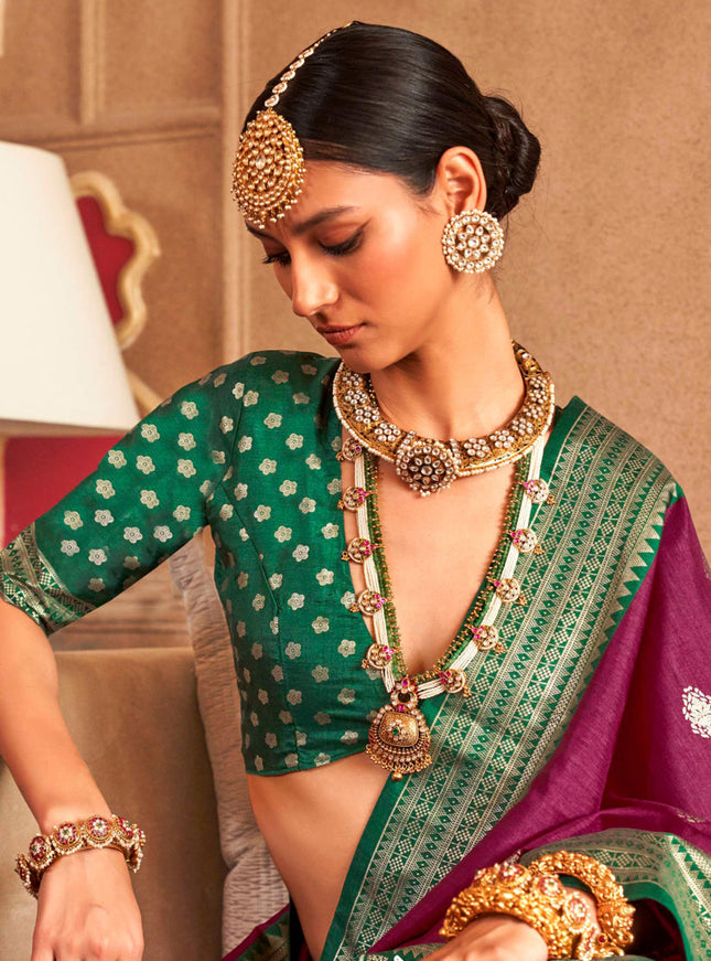 Magenta Silk Sambalpuri Print Saree for Festival