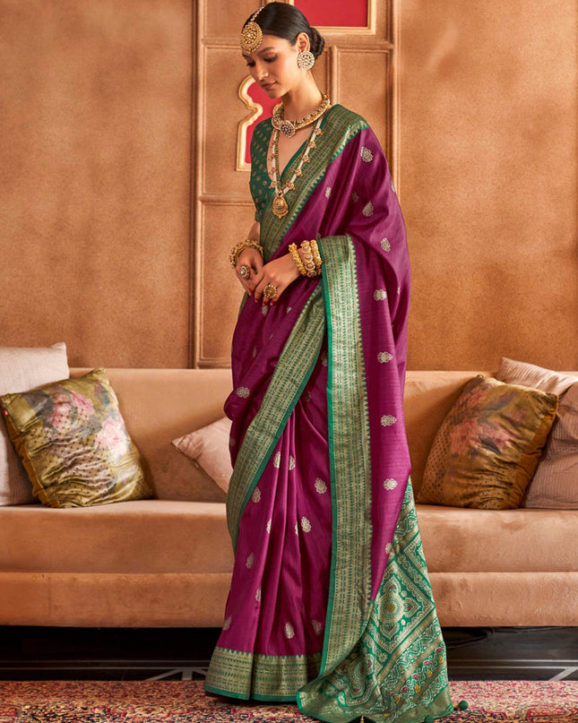 Magenta Silk Sambalpuri Print Saree for Festival