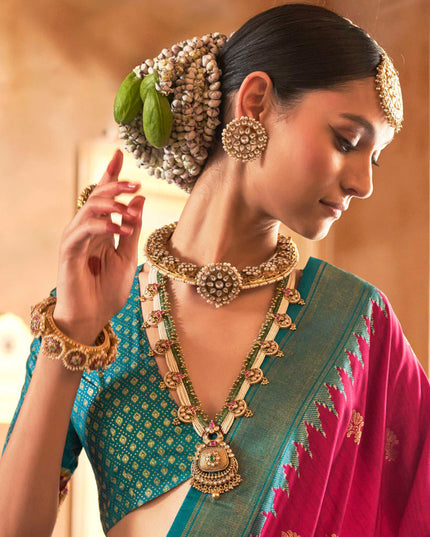 Raspberry Pink Silk Sambalpuri Print Saree for Festival